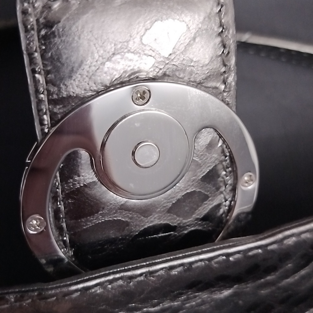 Michael Kors Metallic Gunmetal Python Embossed Flap Snap Shoulder Bag - Picture 11 of 14